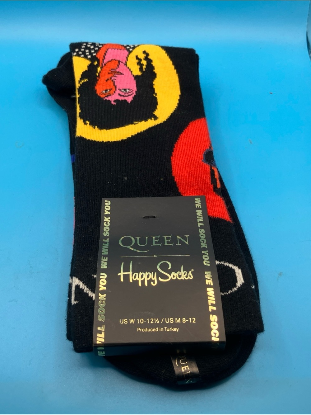 Happy Socks Black Crew Socks with Yellow, Red & Pink Queen Graphic